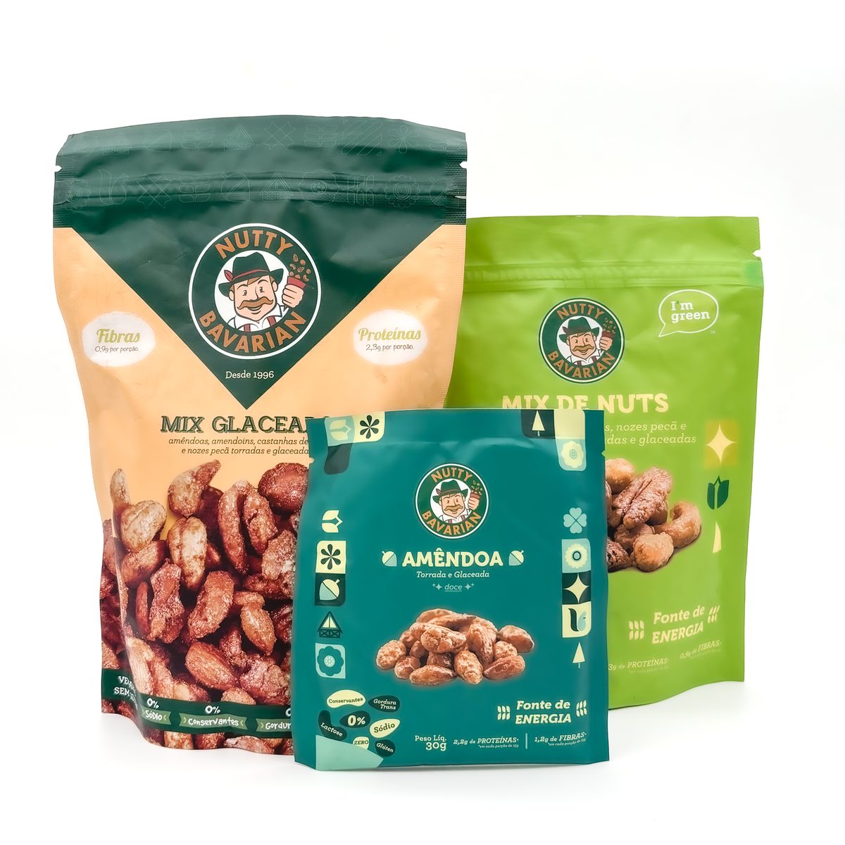 Nutty Bavarian: Mix Glaceado, Mix de Nuts e Amêndoa Torrada